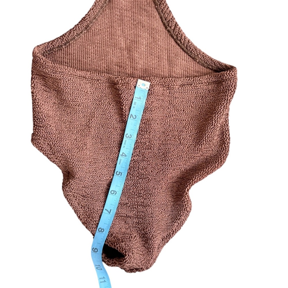 Hunza G Ursula Halter One Piece Swimsuit Brown Crinkle Cutout Monokini One Size - Picture 7 of 14